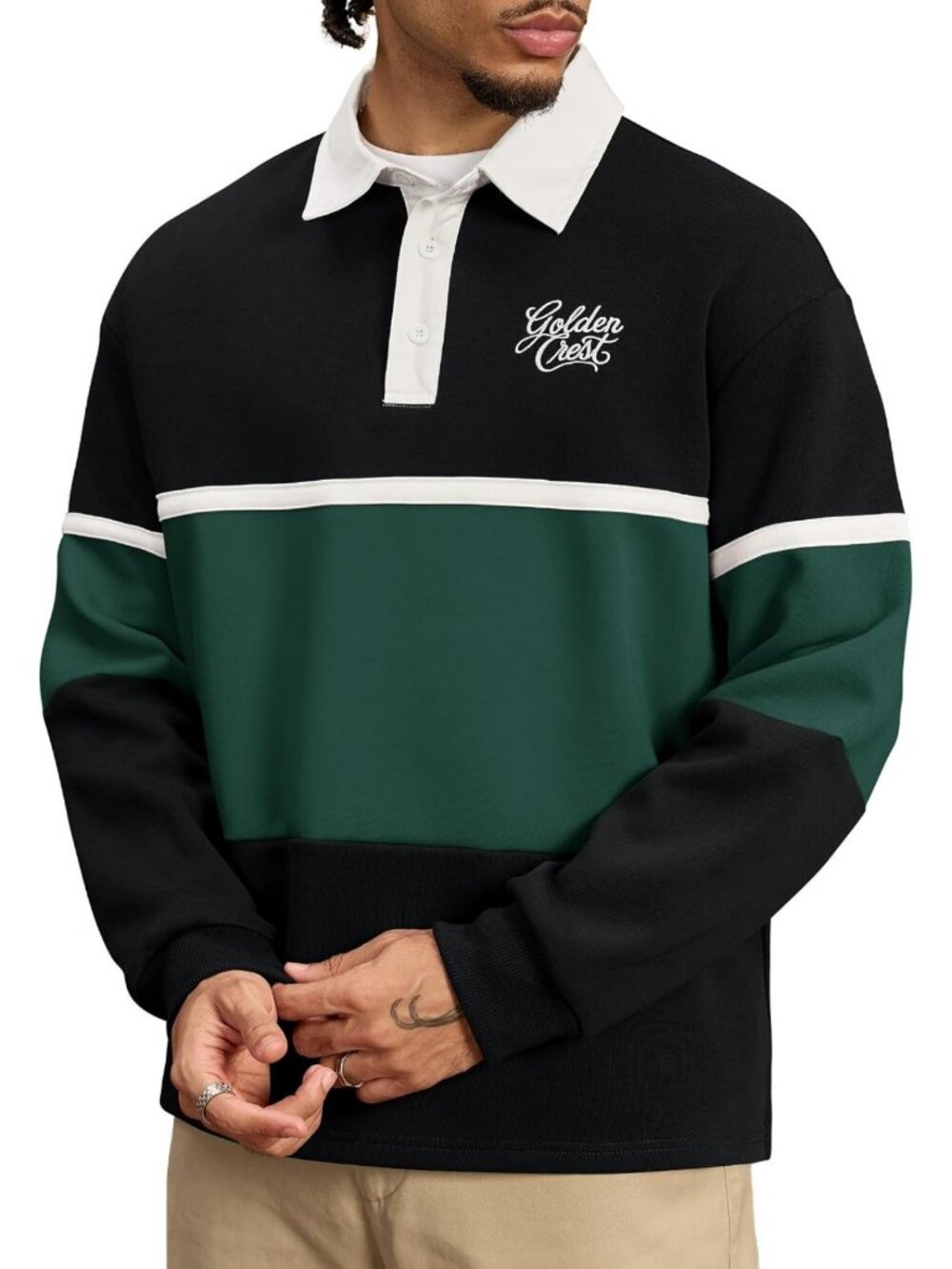 Oversized Men's Rugby Jersey Polo Shirt with Embroidery - Casual Athletic Wear